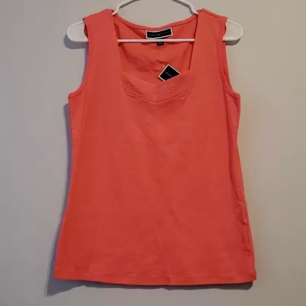 New! Karen Scott Studded Sweetheart Tank Peony Coral M